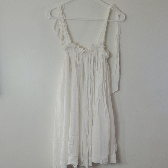LPA White Tie Shoulder Flowy Mini Dress Size Small Square Neck Pleated Airy - Picture 1 of 8
